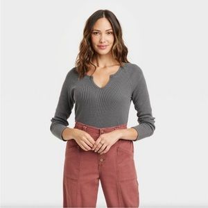 Women's Long Sleeve Notch Neck Thermal Top - Knox Rose Dark Gray